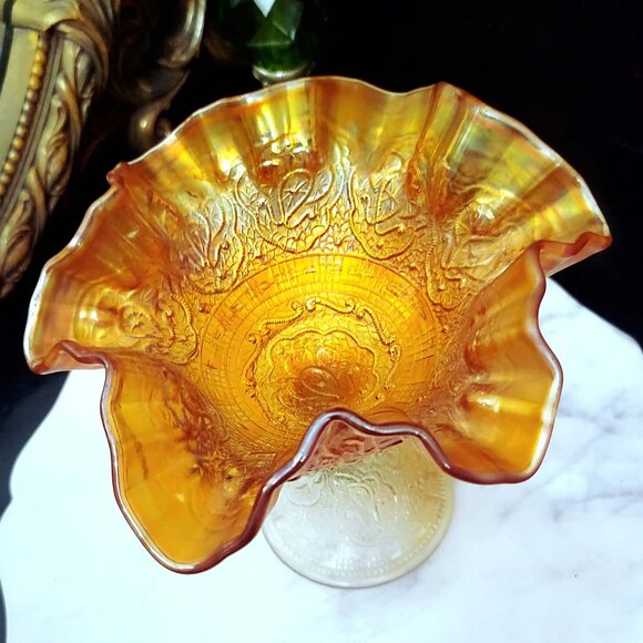 Antique Autumn Color Palette Pedestal Bowl 1920s - Picture 6 of 6